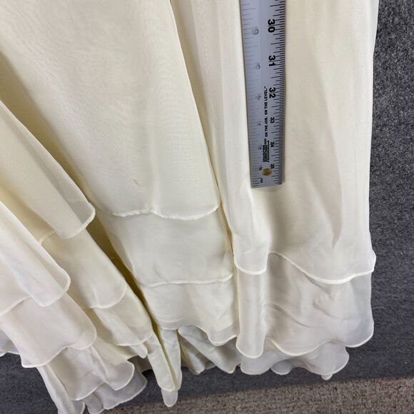 Vintage Dress Women 10 Beige Maxi Long Zipper Long Sleeve Ruffle Crew Neck - Picture 6 of 12